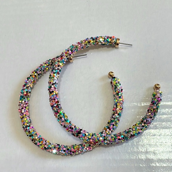 🎉❤️Mona Large Multicolor Glitter Hoop Earrings Jewelry Game Day - Picture 5 of 7